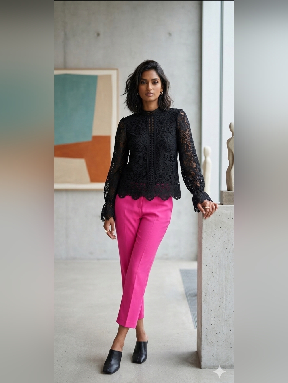 ULTRA PINK Crochet Lace Long Sleeve Blouse, Size S